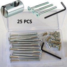 M6 X 75mm Furniture Fix Cot & Bed Bolts Complete With Barrel Nuts & Allen Key