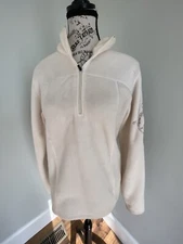 Cloudveil Womens Sz Me Pullover 1/4 Zip Off White Soft Fleece Jacket Embroidered