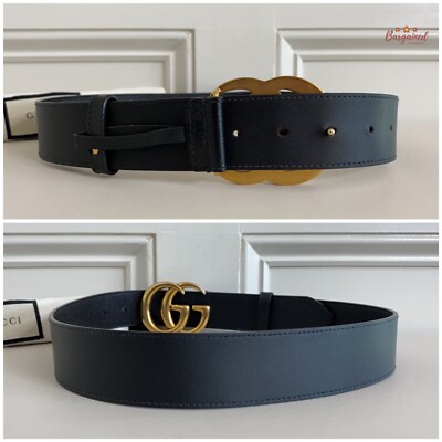 Authentic Gucci Black Textured Wide Leather Signature Double G