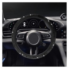 Bling Car Steering Wheel Cover 15 Crystal Rhinestone Anti-slip Auto Black