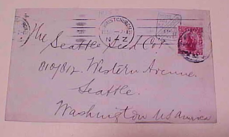 NEW ZEALAND POSTAGE PAID UNDER STAMP CHRISTCHURCH 1914 TO USA