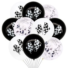 30 Pieces Checkered Race Car Latex Balloons Racing Cars Theme Black  White F...
