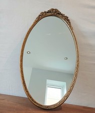 Vintage Gold Ornate Cast Iron Oval Scallop Detail Mirror Bedroom