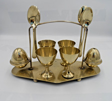 Vintage B.M. Ltd, EPNS 4 Egg Cups, Spoons, Salt & Pepper Shakers On Tray Stamped