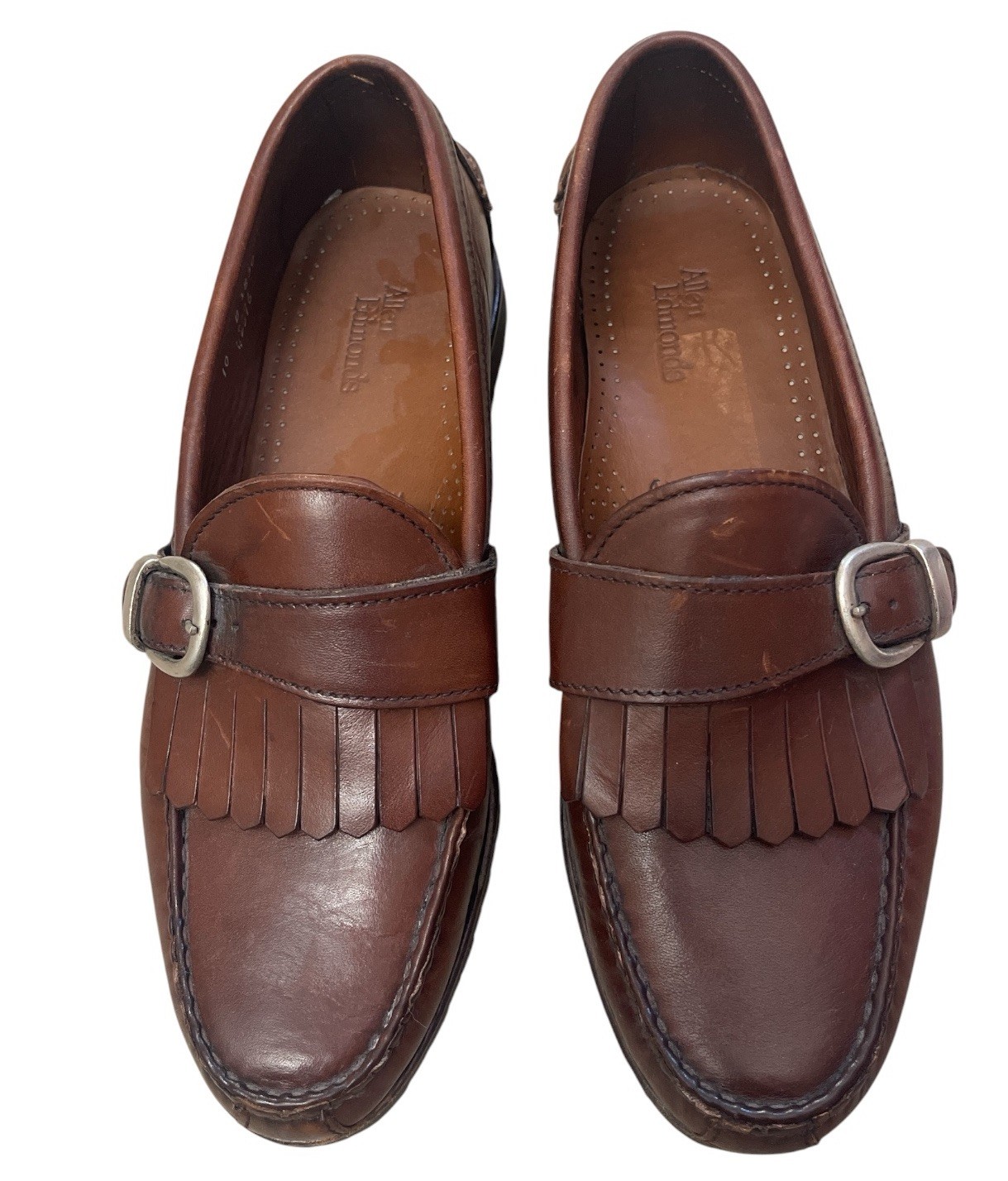 Old Money Allen Edmonds Waterbury Brown Leather Kiltie Monk Strap Loafers 10