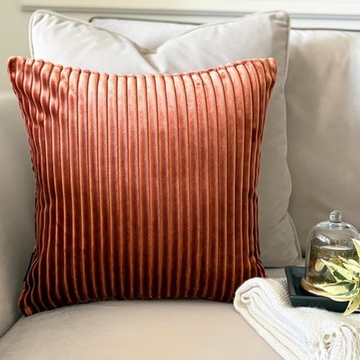 The HomeCentric Rust Throw Pillow Cover Velvet Striped - Rust Lines