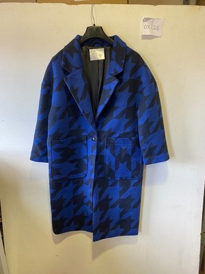 Hergestellt Für FREEMANS Blau/Schwarz Dogtooth Wintermantel UK 10 (ccc628)