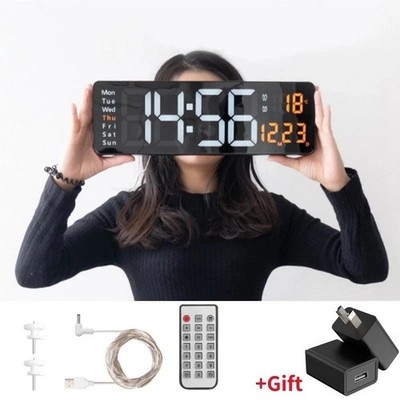 16'' Large LED Digital Wall Clock, Brightness Adjustment, Dual alarm clock New