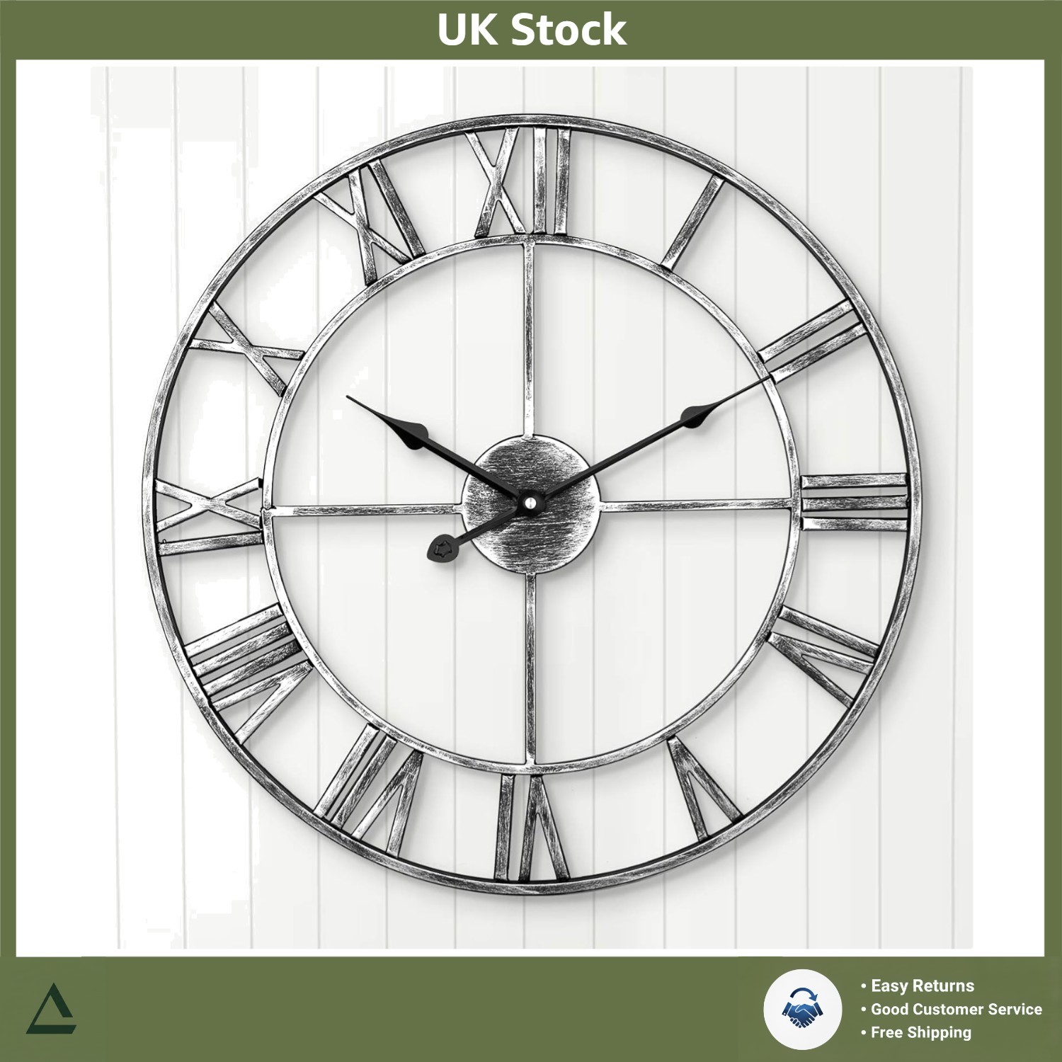 Elegant 40cm Silent Wall Clock, Farmhouse Vintage Roman Numeral Decor