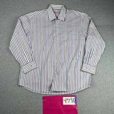 Alan Flusser Shirt Large Blue Striped Button Up Long Sleeve Casual Mens