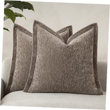 Decorative Chenille Luxury Throw Pillow Covers 20" x 20" Pack of 2 Warm Taupe