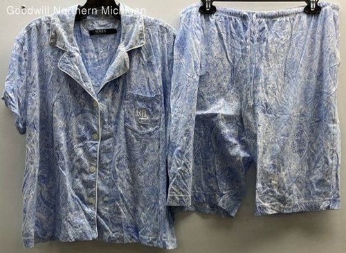 Women's RALPH LAUREN Blue Paisley Pajama Set - Size 1X - Picture 1 of 7