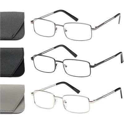 Designer Lesebrille Herren Rechteck Metallrahmen Federscharniere +2.50 Dioptrien