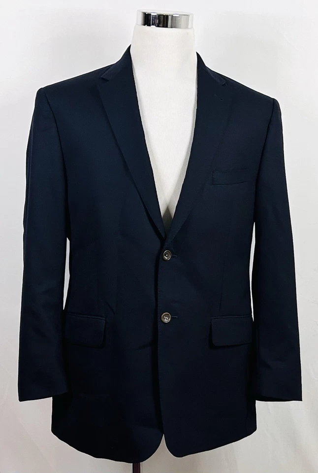 Joseph Jos A Bank 44R Sport Coat 100% Wool Navy Blue Two Button Double Vented - Image 2 of 4