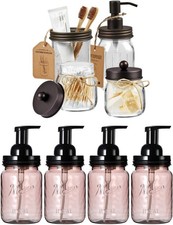 Mason Jar Bathroom Accessories Set 4 Pcs  Plastic Foaming Soap Dispenser W/