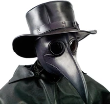 Black Rubber Plague Doctor Mask, Halloween Long Nose Bird Beek for Kids/Adult