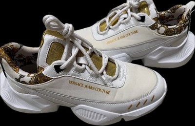 Versace Jeans Couture White/Gold Baroque Low Top Lace-Up Men's Sneakers