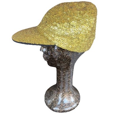 VTG Gold Full Sequin Bead Hat Cap Dance Rave Party Hat Festival 90s Disco