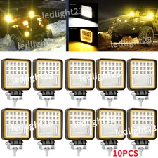 10pcs 4inch LED Work Pods Light Fog Driving Offroad White Amber Spot Flood 