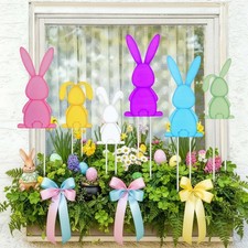 6 Pcs 20" Easter Outdoor Decorations Easter Yard Sign Metal Bunny Yard Stake ...