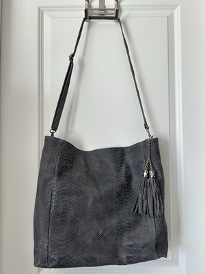 Lucca Baldi Crossbody Leather Purse Gray Faux Alligator Adjustable Strap