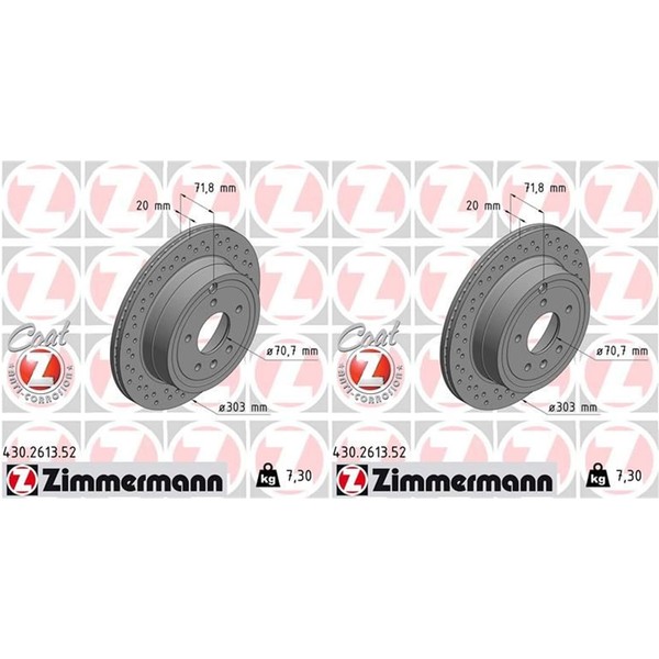 2X Zimmermann Sport Bremsscheiben 303Mm Gelocht Hinten Passend FüR Chevrolet CAP-image