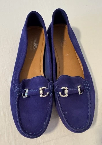 Coach And Four Loafer Flat Shoes Womens Size 8.5 Slip On Suede Leather Blue