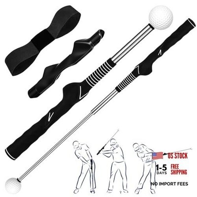 3 Pcs Right Hand Golf Training Aid Retractable Golf Swing Trainer Grip Black