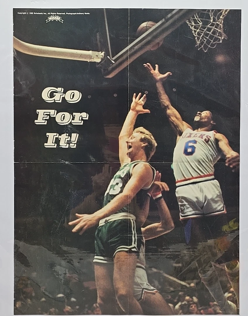 1982 Scholastic Insert Poster Larry Bird Celtics Dr. J Julius Erving 76ers  Rare