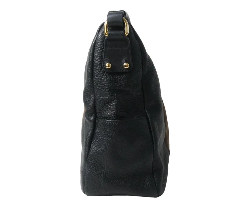 Bolso Bandolera FURLA Cuero Rayas Logo Dije Negro Gamuza Acento Excelente Foto 4 de 4