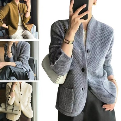 Damen Kaschmir-Strickjacke Winter | Langarm, halbhoher Kragen, Pullover-Style