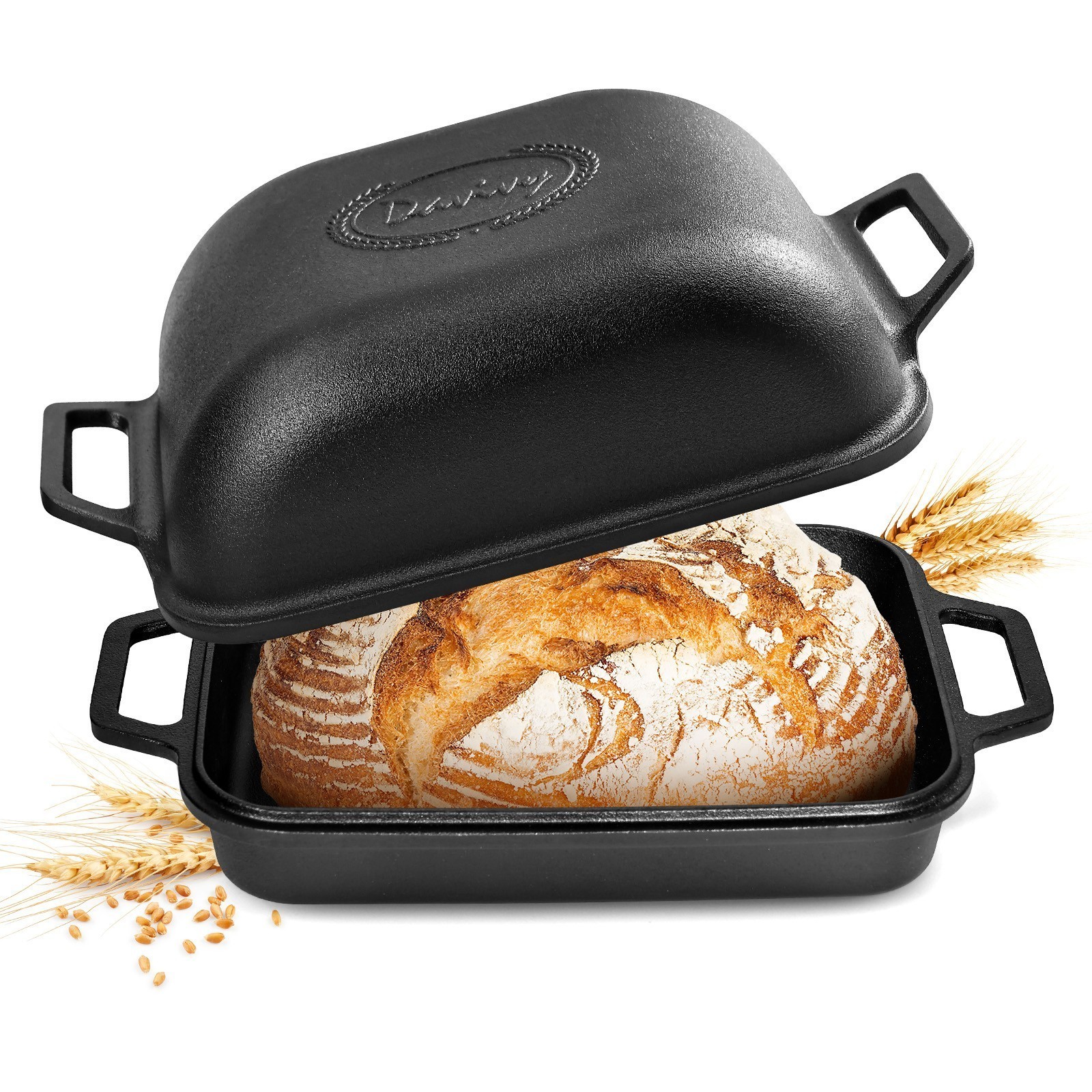 Davivy 9qt Cast Iron Dutch Oven with Lid for Sourdough Bread Baking Non-stick