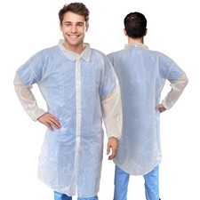 White Disposable Lab Coats Polypropylene PPE Elastic Wrists 5 Count X-Large