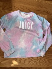 Juicy Girls Tie Dye Pullover Fleece Sweatshirt Pink Blue White Long Sleeve L