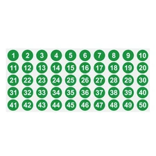 1 to 50 Number Stickers 1 Inch, Consecutive Vinyl Round Labels Dot Decals, Green