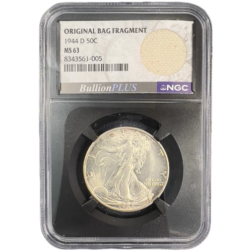 1943-D Walking Liberty Half Dollar NGC MS63 w/ JUMBO Original Bag Fragment