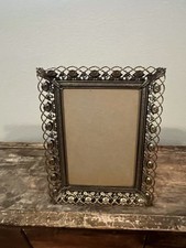 Vintage Ornate Gold Metal Photo Frame MCM Filigree Flowers Easel