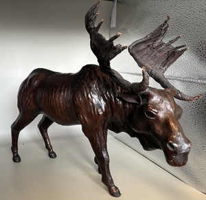 Antique Abercrombie & Fitch Brown Leather Moose Statue