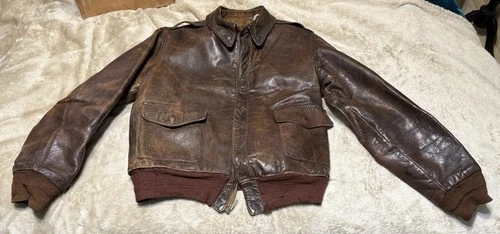 Vintage 40s USAAF WW2 A2 Leather Flight Bomber Jacket Mens 44 US Military