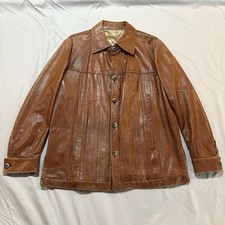 Vintage CORTEFIEL Caramel Brown Mens Leather Coat Jacket Sz 46 Made In Spain 70s