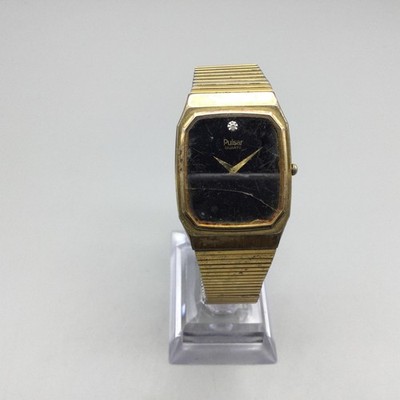 Vintage Pulsar by SEIKO Dress Watch V320-5160 Gold Black Dial