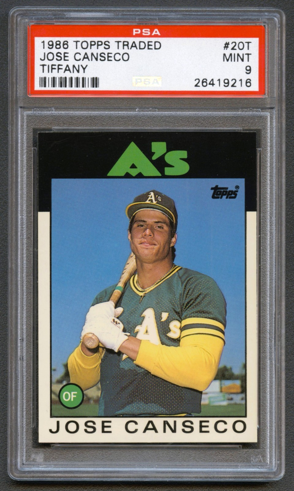 JOSE CANSECO 1986 TOPPS TRADED TIFFANY ATHLETICS ROOKIE RC #20T PSA 9 MINT