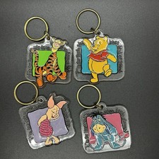 Disney Store Winnie The Pooh Acrylic 90s Keychain Set Lot 4 Tigger Eeyore Piglet