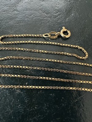 Vintage 9ct Yellow Gold Box Link Chain Necklace 2.9g, 16.5''| London Hallmarked