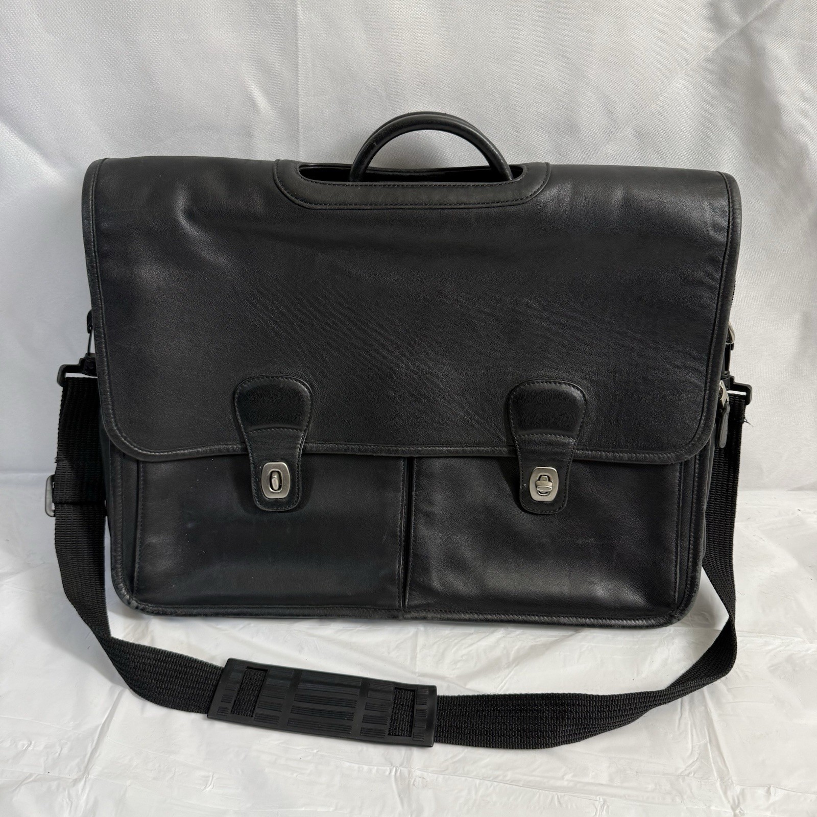 E1 COACH BLACK LEATHER LAPTOP BRIEFCASE MESSENGER BAG B0S-0532 Rare! Vintage