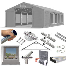 5x10 Zeltlagerhalle Moskitonetz Werkstattzelt Zelthalle 10x5 grau PVC W