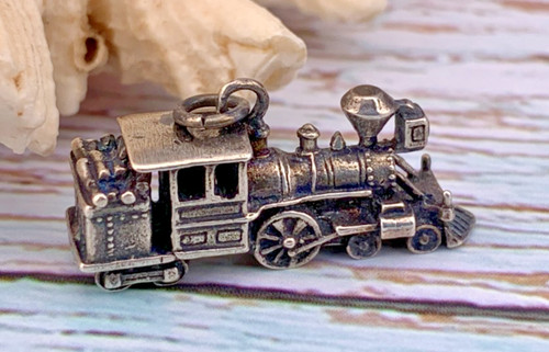Vintage Steam Locomotive Train Charm Pendant Sterling Silver J1426