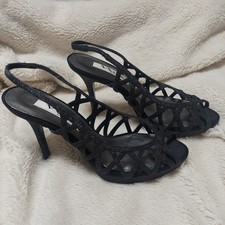Nina New York Black Glitter Cage Slingback Heels Size 8M Evening Party