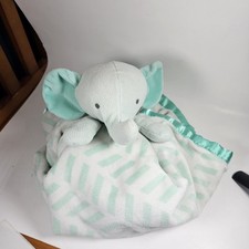 CLOUD ISLAND ELEPHANT MINT BLUE GREEN OVERSIZED BABY SECURITY BLANKET SATIN TRIM