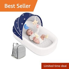 MonGianda Portable Newborn Nest Lounger with Canopy, Blue